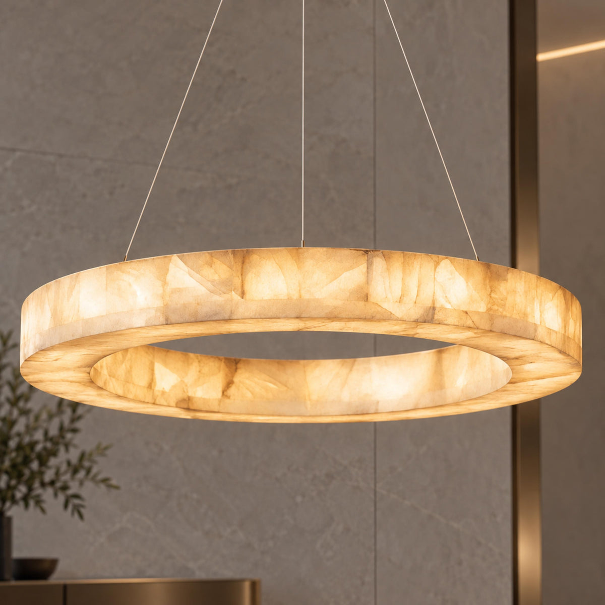 Modern Designer Chandelier Adjustable Gold Hanging Light Fixtures Alabaster LED for Dining Room