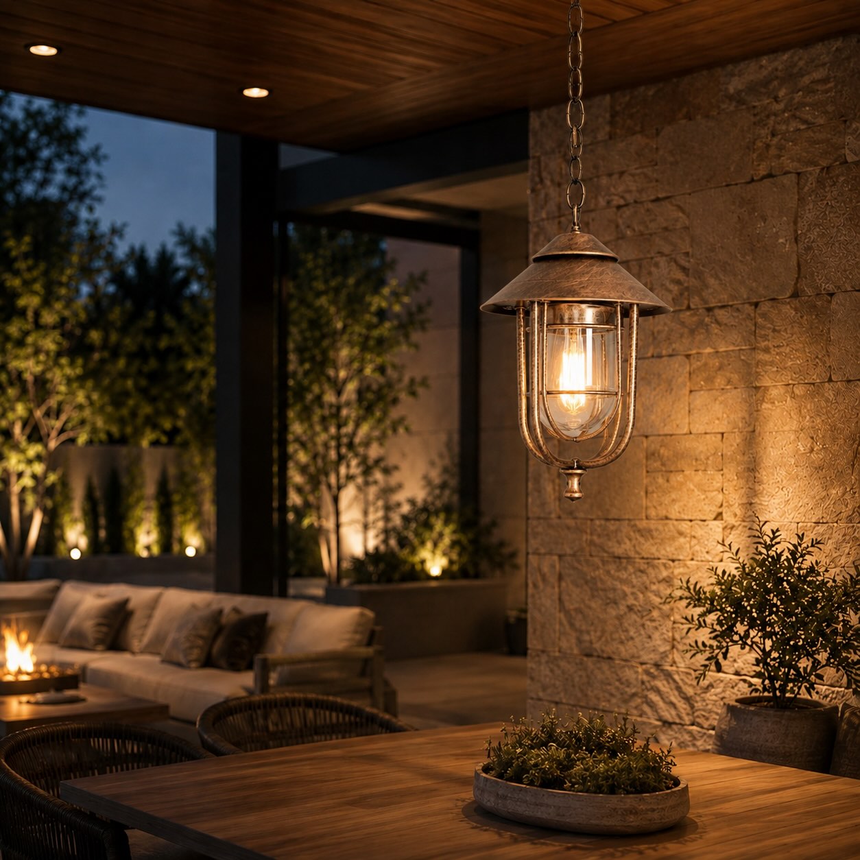 Vintage Rustic Outdoor Hanging Pendant Light Adjustable Die-Cast Aluminum LED Waterproof
