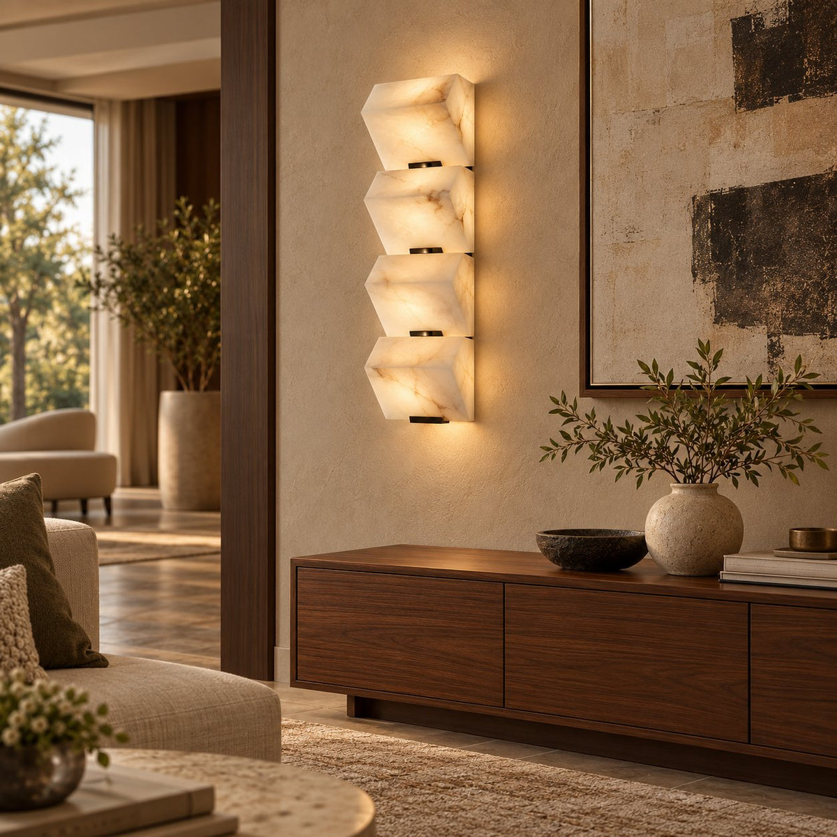 Modern Wall Light Wall Mounted Metal Frame Alabaster Shade LED for Staircase Illumination