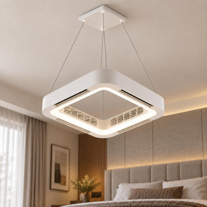 Modern Bladeless Ceiling Fan with Flush Mount Design Metal Body Dimmable LED Light and Remote Control