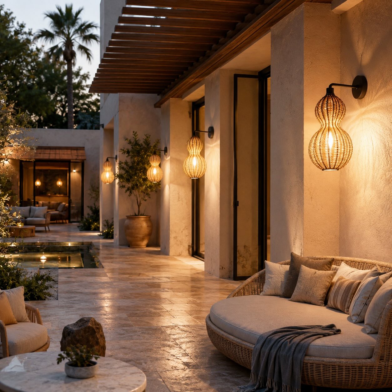 Modern Rattan Pendant Light Hanging Fixture with 12W LED Warm White for Outdoor Use