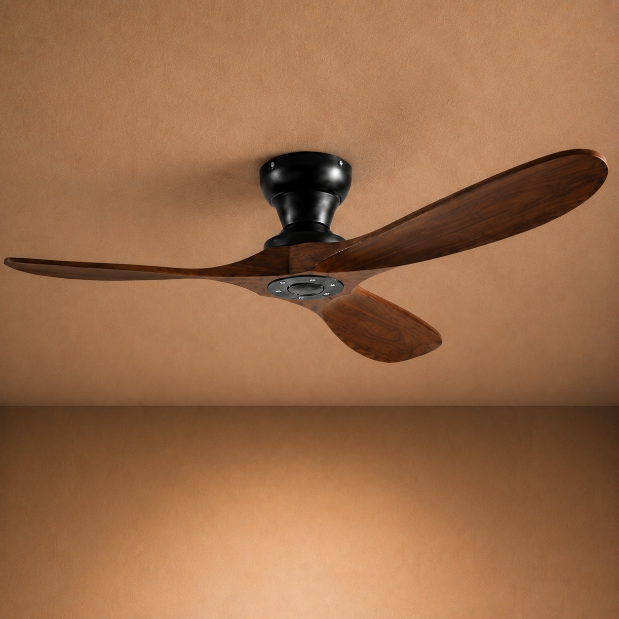 Modern Ceiling Fan with Wood Blades Flush Mount Quiet DC Motor 6-Speed Reversible Airflow
