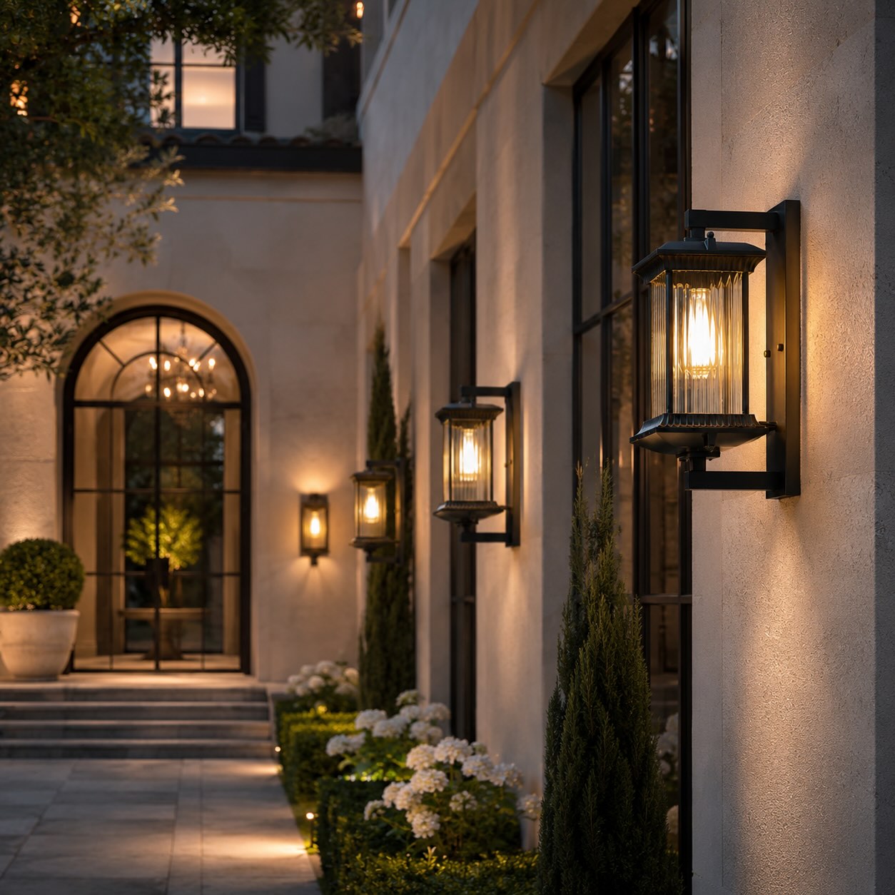Modern Outdoor Wall Lantern Wall Mounted Fluted Glass Aluminum LED Weatherproof 35cm