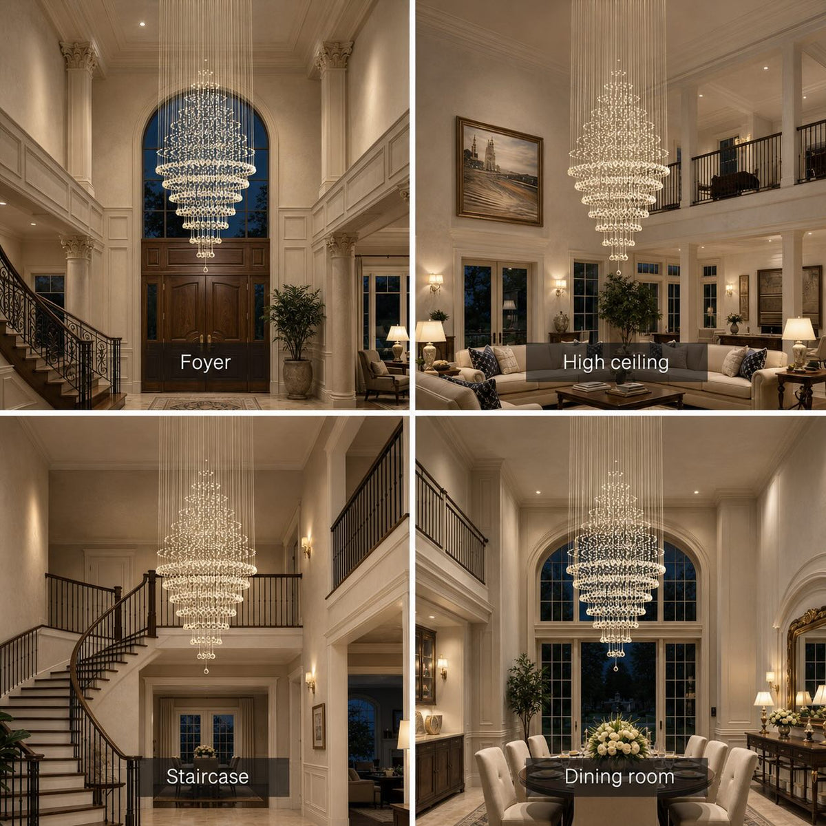 Modern Spiral Chandelier Hanging Fixture Adjustable Chrome Base K9 Crystal LED