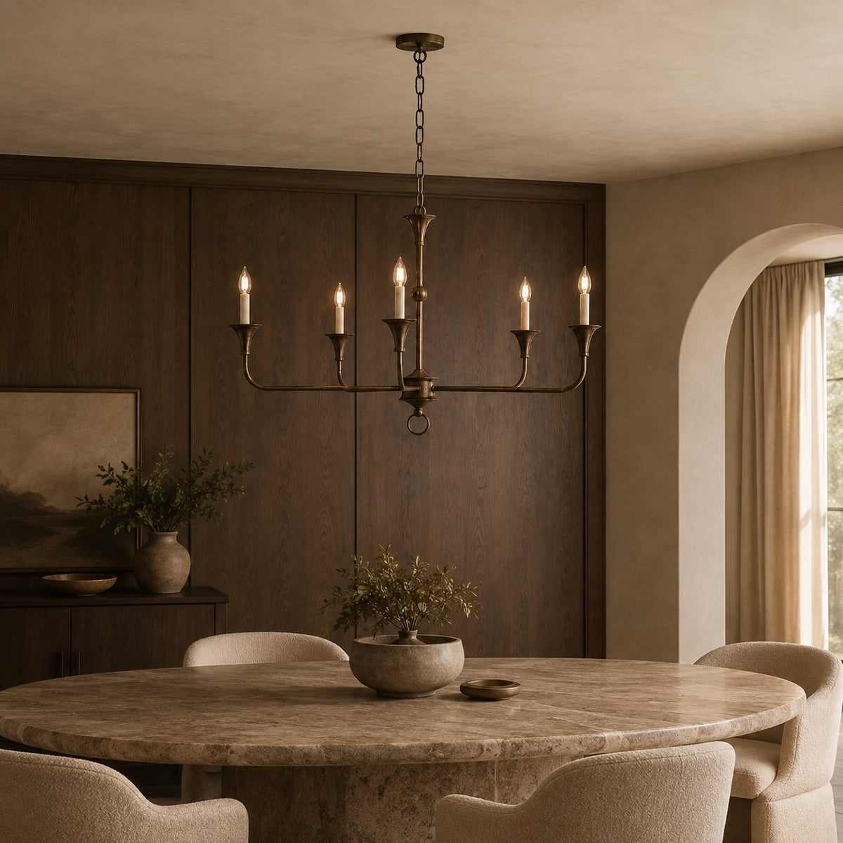 Modern Chandelier 5-Head Adjustable Flush Mount Brass E14 Candelabra Bulbs Exposed Design