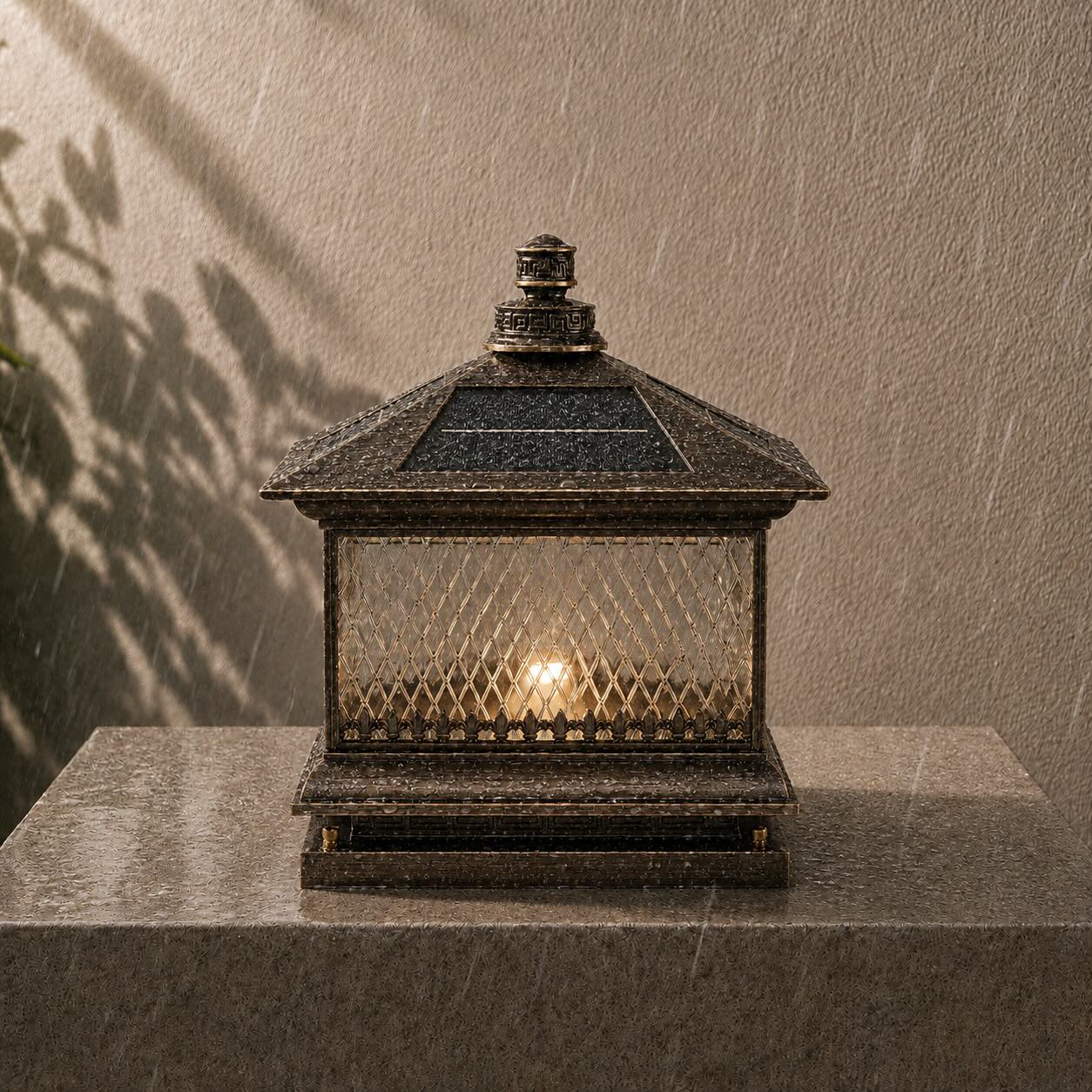 Solar Garden Post Light Modern Aluminum LED Diamond Glass Remote Control Outdoor