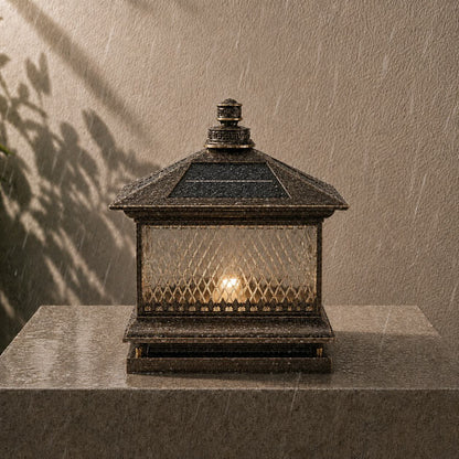 Solar Garden Post Light Modern Aluminum LED Diamond Glass Remote Control Outdoor