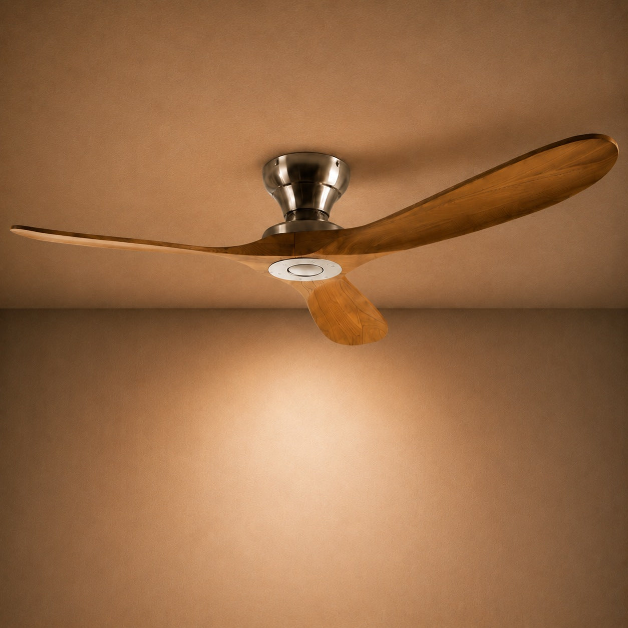 Modern Ceiling Fan with Wood Blades Flush Mount Quiet DC Motor 6-Speed Reversible Airflow