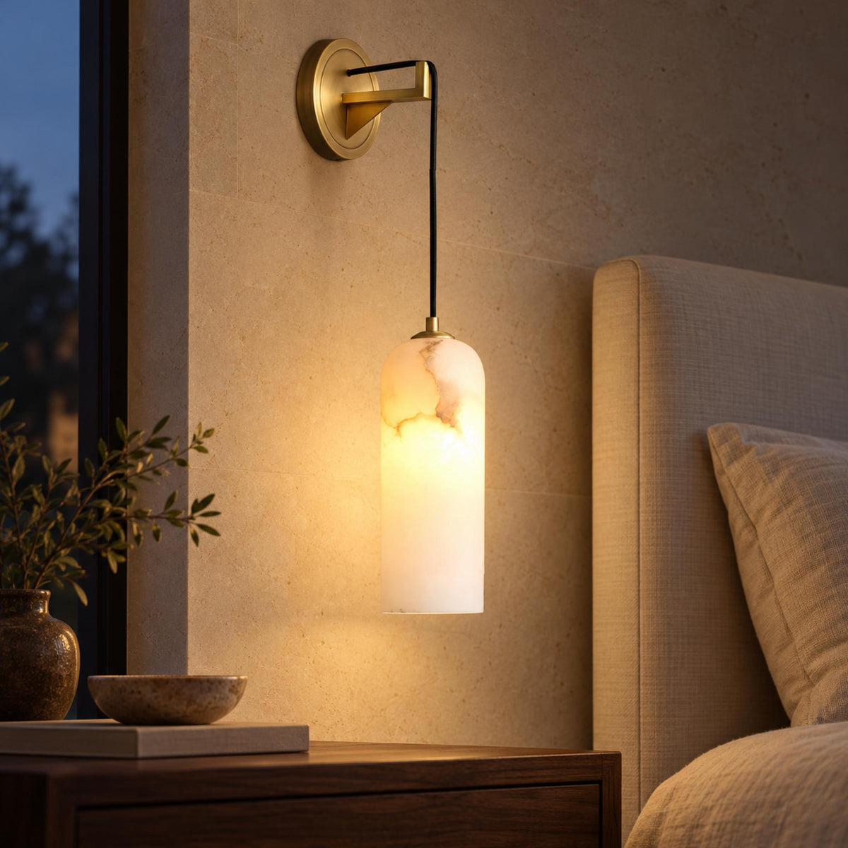 Modern Wall Lamp Wall Mounted Brass Alabaster Shade LED E14 Socket Indoor Lighting