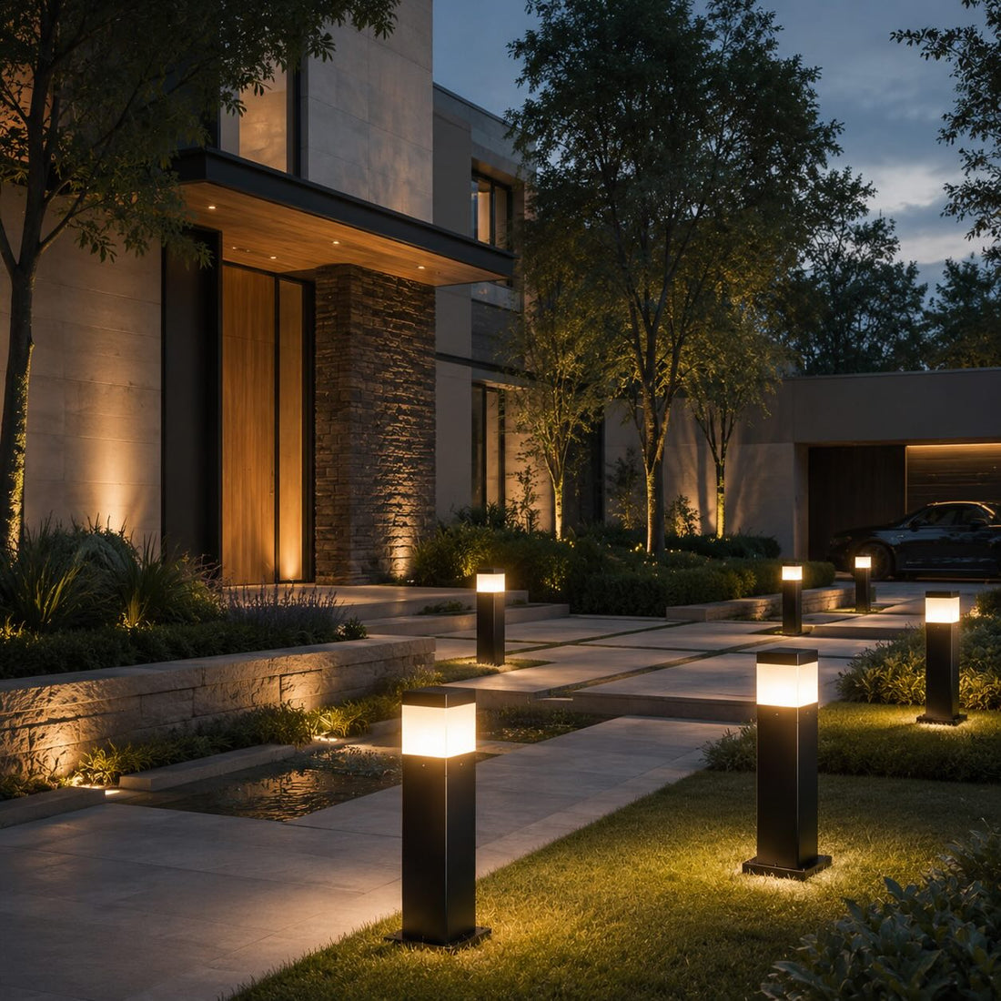 Modern Square Bollard Light Outdoor Ground Mounted Aluminum LED 7W COB Warm White 3000K