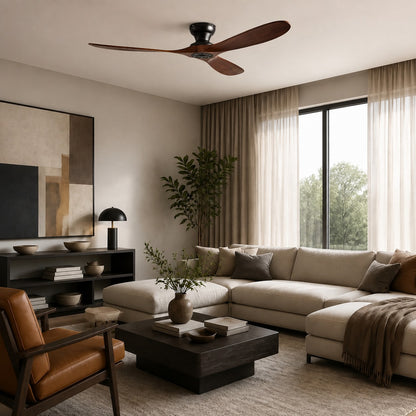 Modern Ceiling Fan with Wood Blades Flush Mount Quiet DC Motor 6-Speed Reversible Airflow