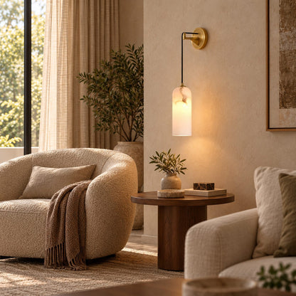 Modern Wall Lamp Wall Mounted Brass Alabaster Shade LED E14 Socket Indoor Lighting