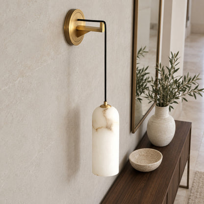 Modern Wall Lamp Wall Mounted Brass Alabaster Shade LED E14 Socket Indoor Lighting