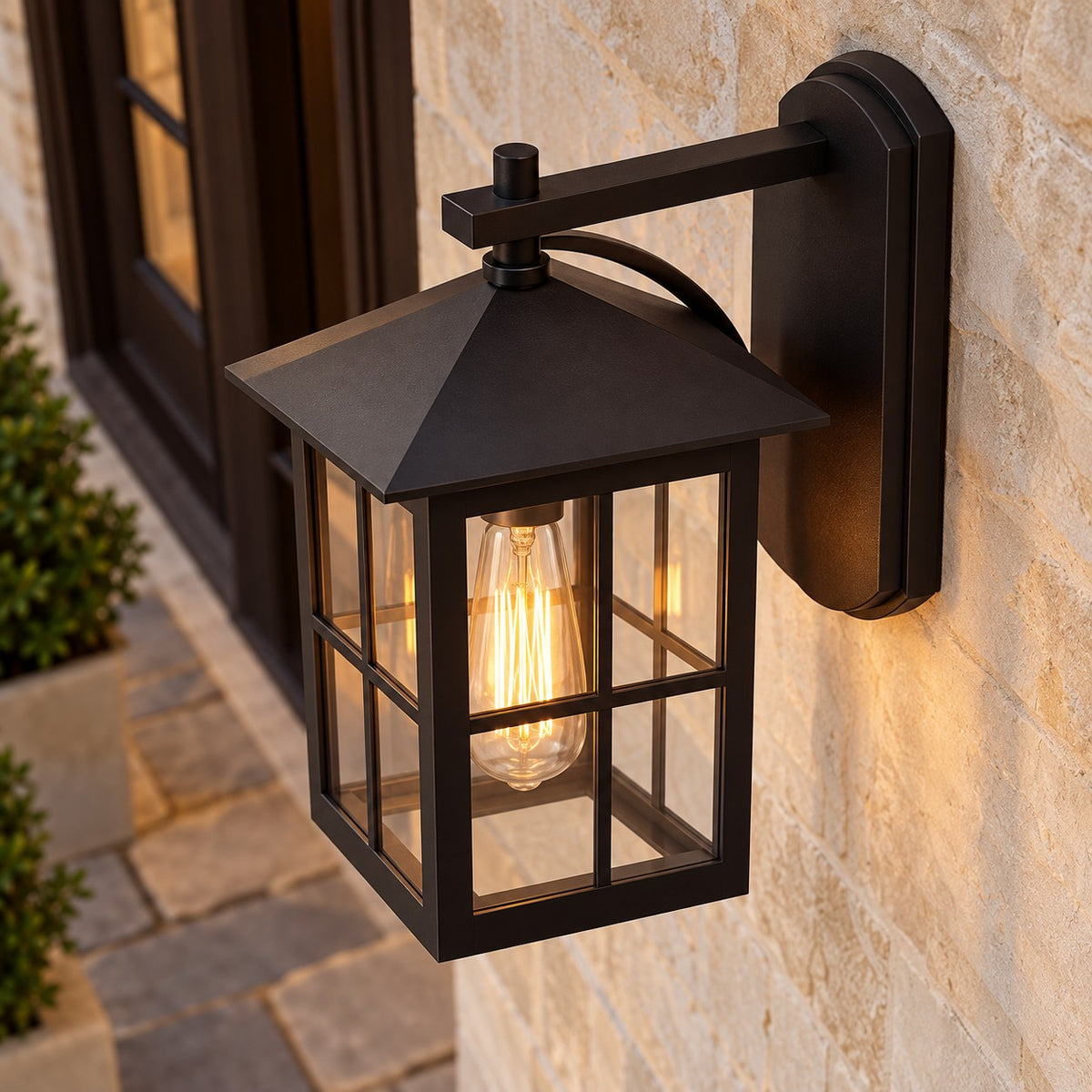Classic Black Outdoor Wall Lantern IP65 Rated Aluminum Sconce with Glass Shade E26/E27 Socket