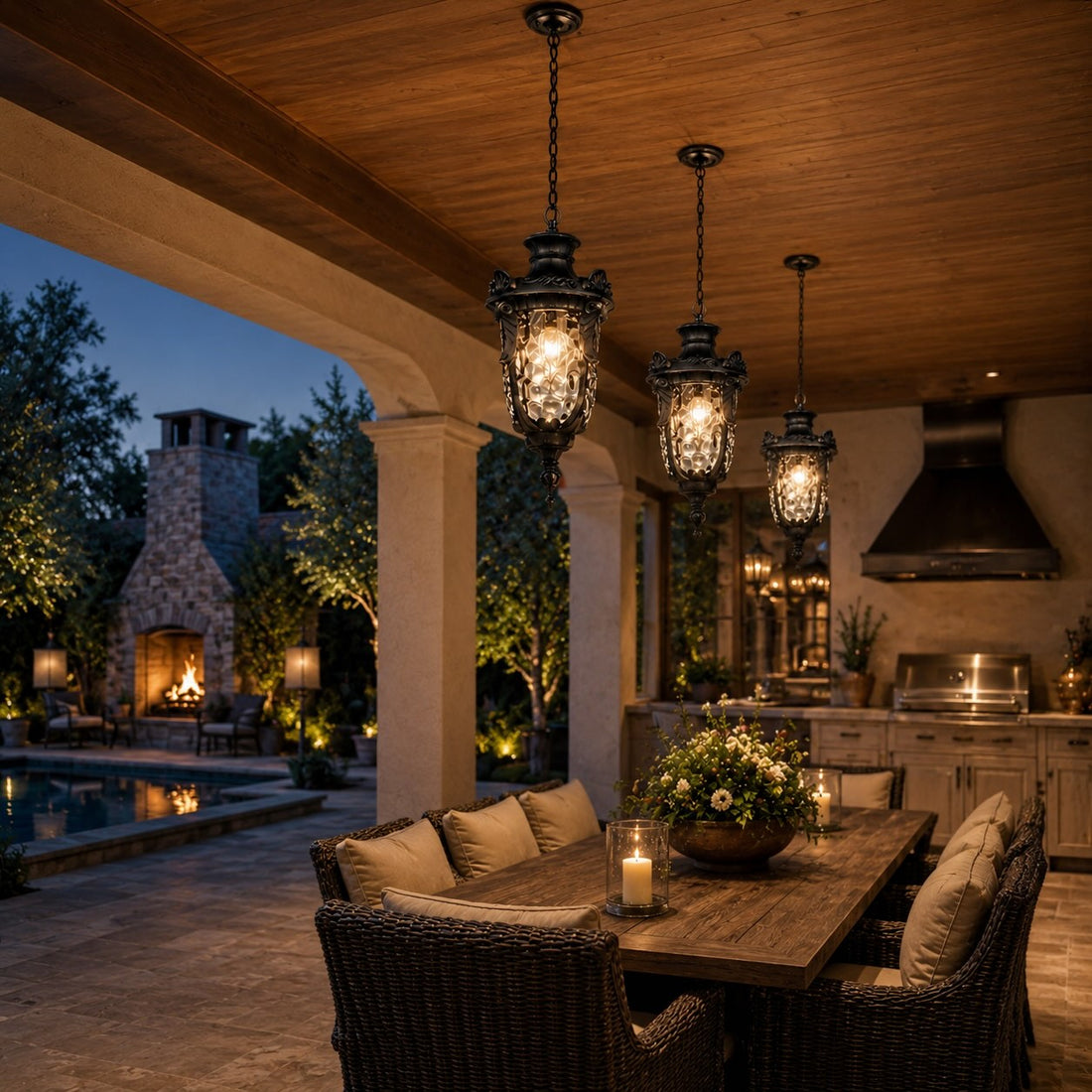 Rustic Modern Outdoor Hanging Pendant Light Waterproof Aluminum Glass LED Adjustable