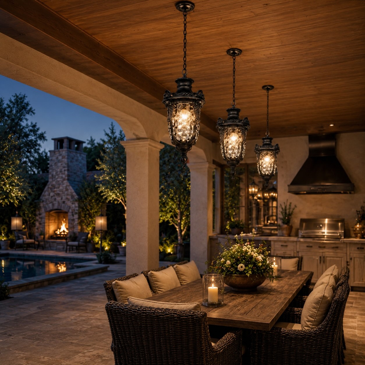 Rustic Modern Outdoor Hanging Pendant Light Waterproof Aluminum Glass LED Adjustable