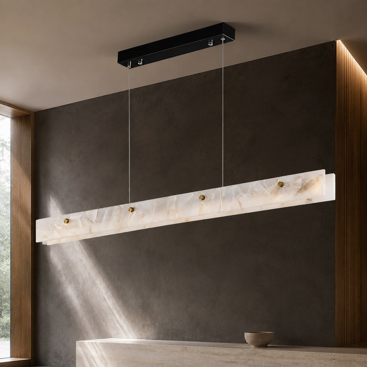 Modern Pendant Light Adjustable Hanging Stainless Steel and Marble LED Fixture for Kitchen Island
