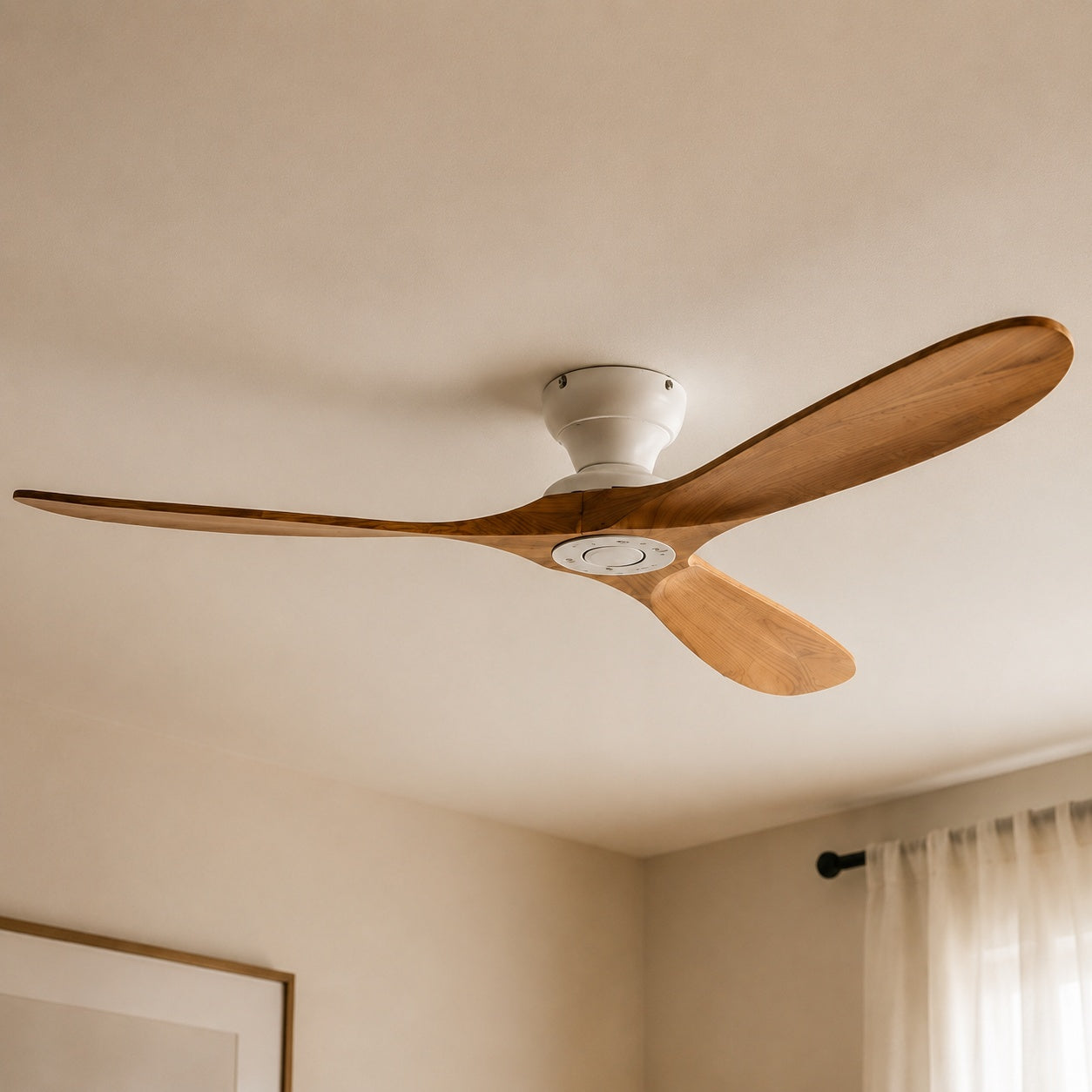 Modern Ceiling Fan with Wood Blades Flush Mount Quiet DC Motor 6-Speed Reversible Airflow