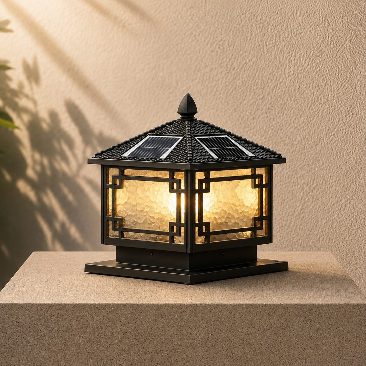 Solar Outdoor Pillar Light Adjustable Waterproof Aluminum with Tri-Color LED Lighting