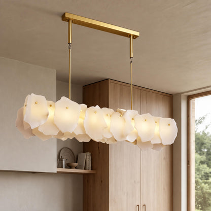 Modern Linear Chandelier Hanging Alabaster Shades Gold Suspension LED Light Fixture