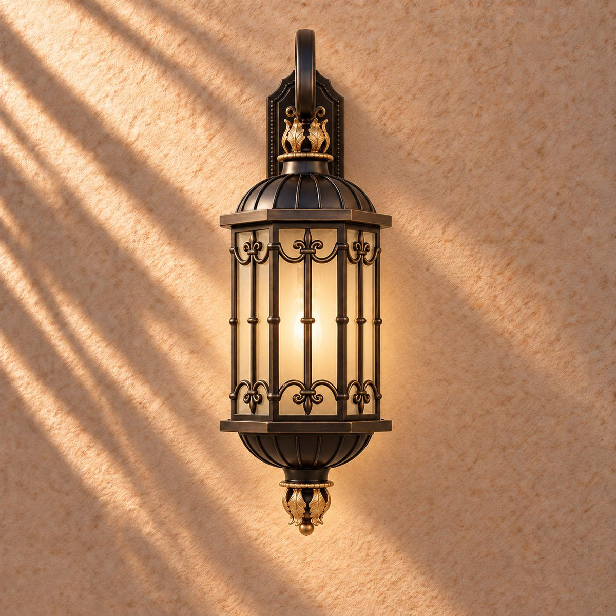 Large Traditional IP65 Outdoor Wall Light with Acid-Etched Glass &amp; Sand Bronze Finish