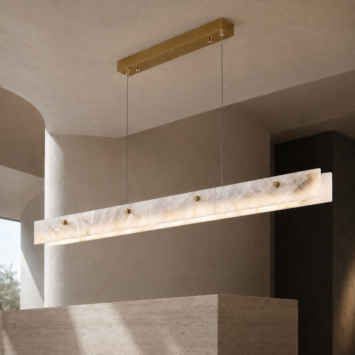 Modern Pendant Light Adjustable Hanging Stainless Steel and Marble LED Fixture for Kitchen Island