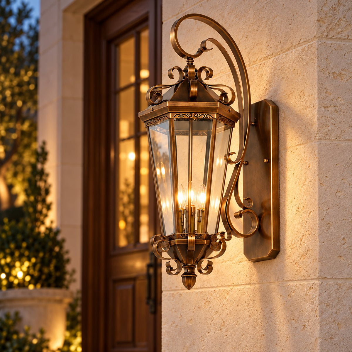 Large Traditional IP65 Outdoor Wall Light with Clear Glass &amp; Brushed Antique Bronze Finish