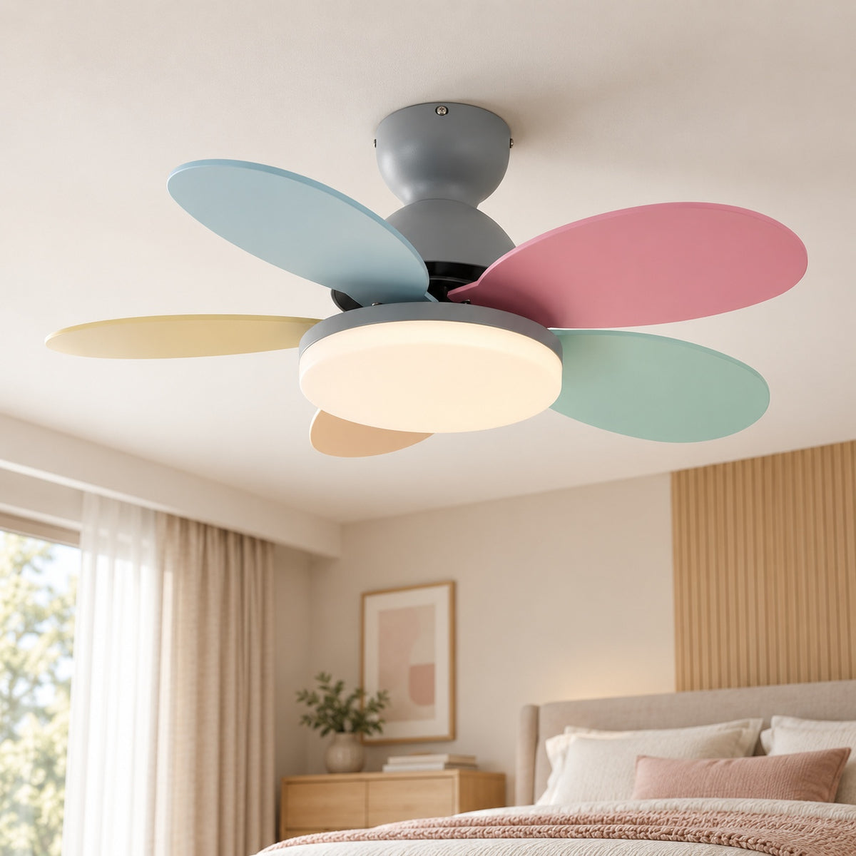 Modern Flush Mount Ceiling Fan with Lights Integrated LED Whisper-Quiet DC Motor