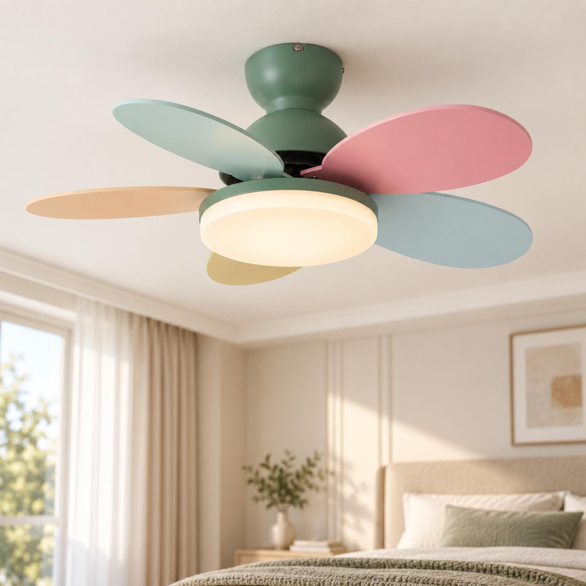 Modern Flush Mount Ceiling Fan with Lights Integrated LED Whisper-Quiet DC Motor