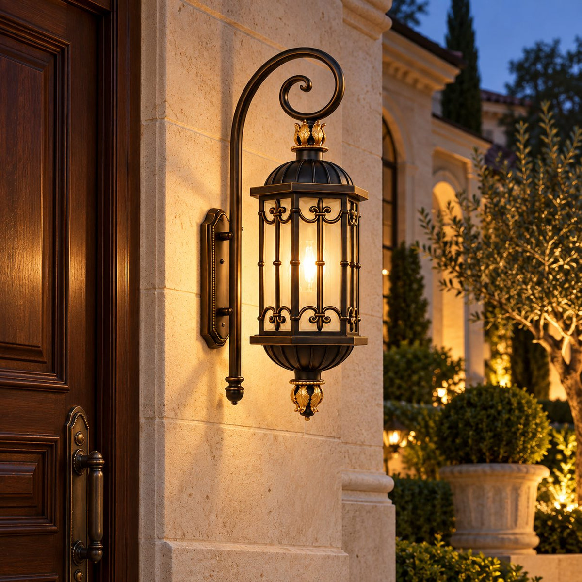Large Traditional IP65 Outdoor Wall Light with Acid-Etched Glass &amp; Sand Bronze Finish