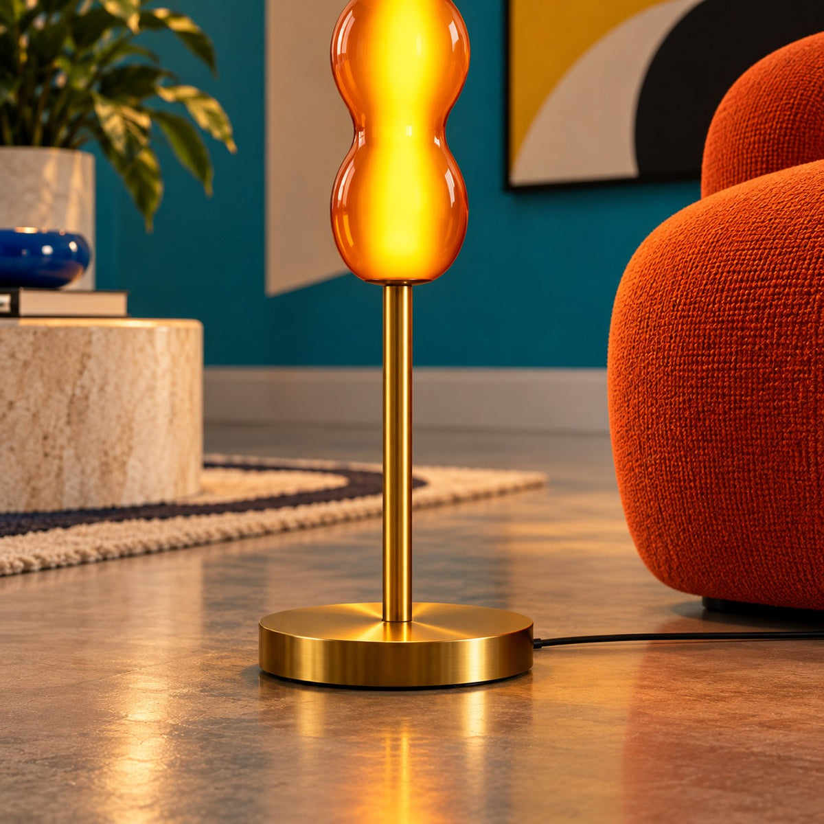 Modern Floor Lamp Adjustable Height Glass Shade Metal Base LED Lighting