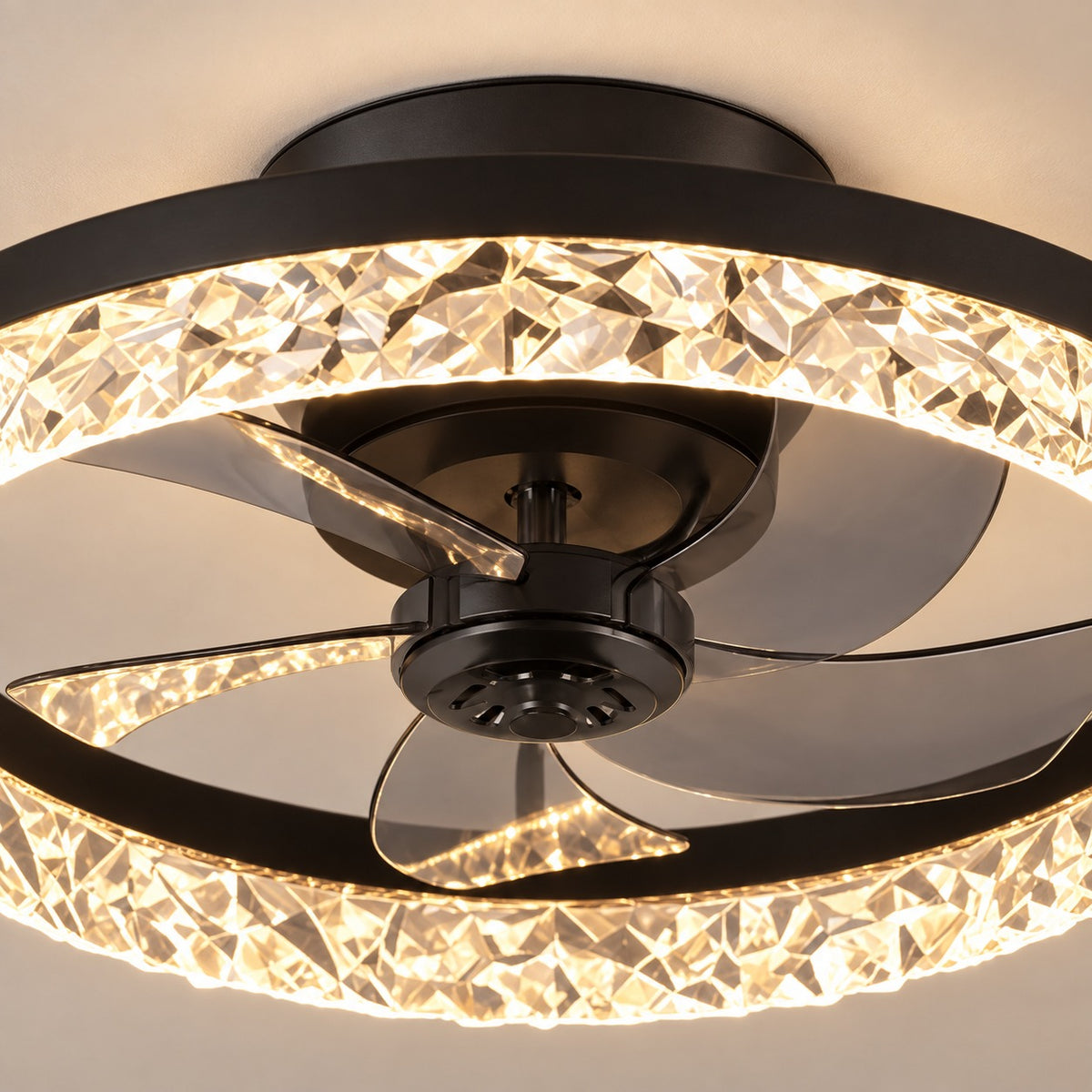 Modern Flush Mount Ceiling Fan with Lights Iron Frame Adjustable LED Color Temperature 3 Speed 1400LM