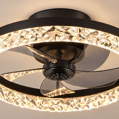 Modern Flush Mount Ceiling Fan with Lights Iron Frame Adjustable LED Color Temperature 3 Speed 1400LM