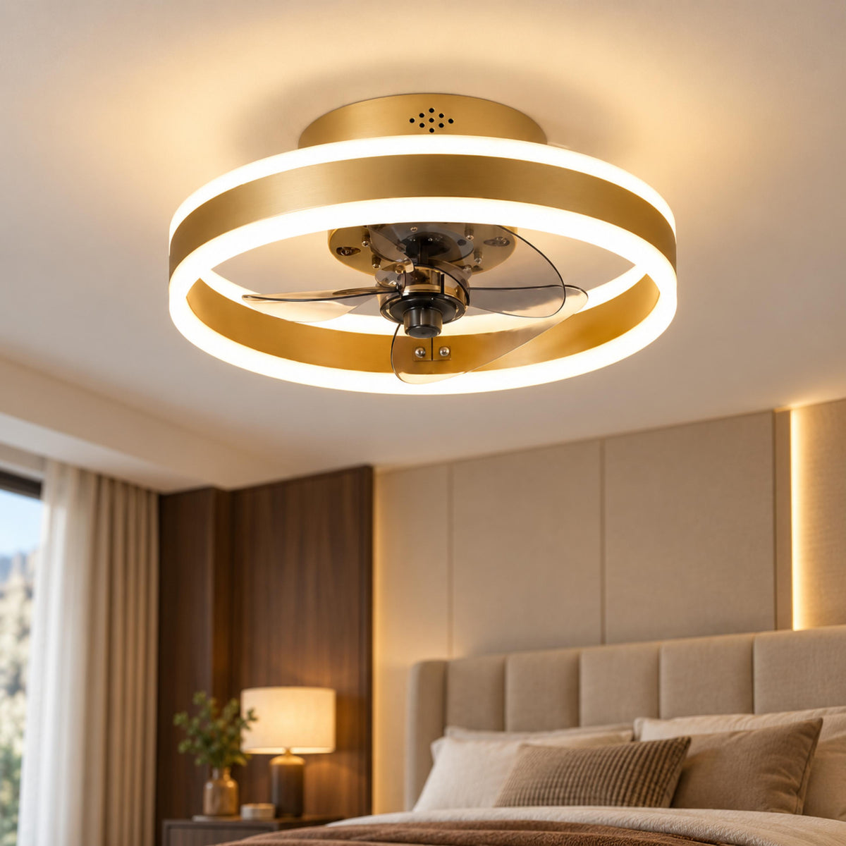 Modern Flush Mount Ceiling Fan with Dimmable LED Light ABS Blades Adjustable Color Temperature