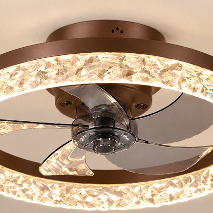 Modern Flush Mount Ceiling Fan with Lights Iron Frame Adjustable LED Color Temperature 3 Speed 1400LM