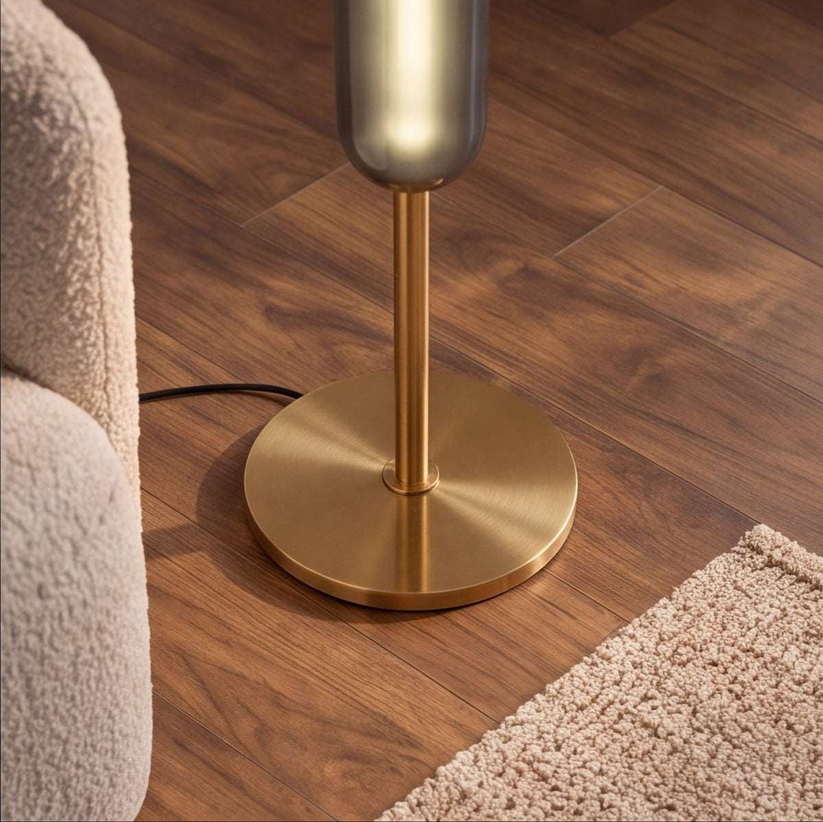 Modern Floor Lamp Adjustable Height Glass Shade Metal Base LED Lighting