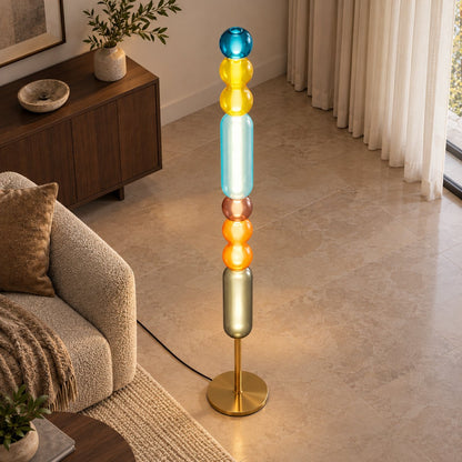 Modern Floor Lamp Adjustable Height Glass Shade Metal Base LED Lighting