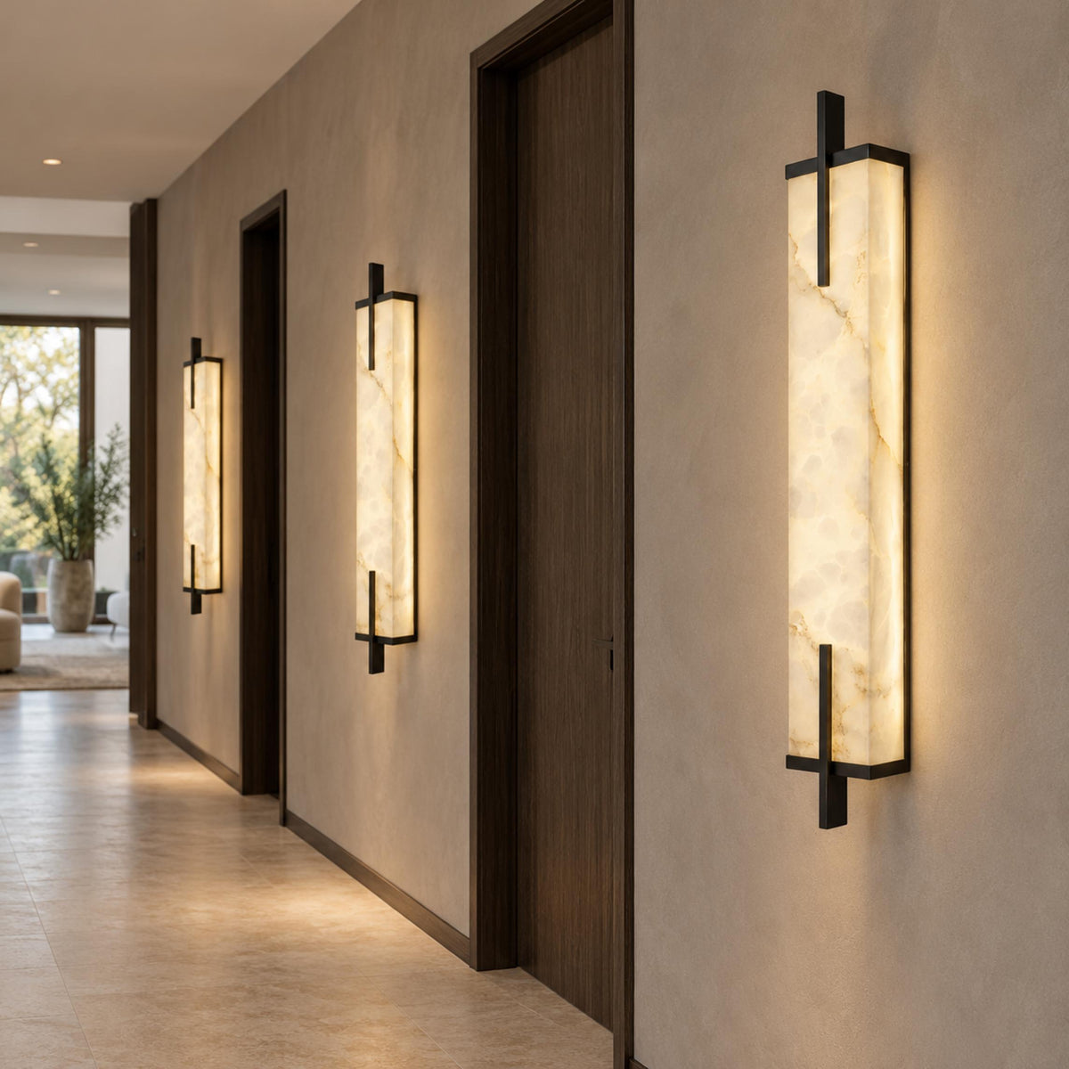 Modern Wall Sconce Wall Mounted Brass and Spanish Alabaster LED Lighting Adjustable Color Temperature