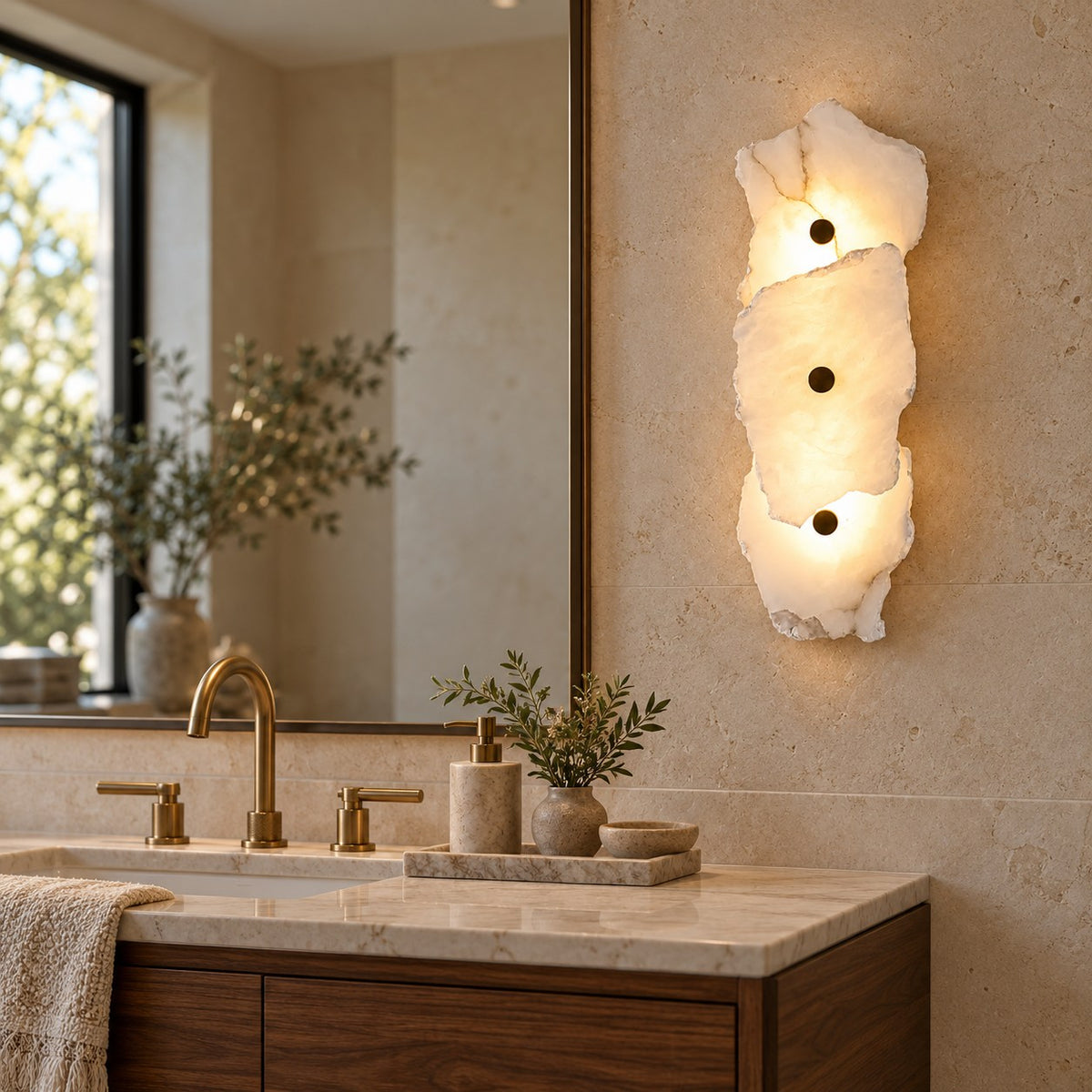 Modern Wall Light Wall Mounted Alabaster Shade Ambient Illumination Fixture