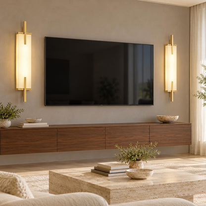 Modern Wall Sconce Wall Mounted Brass and Spanish Alabaster LED Lighting Adjustable Color Temperature