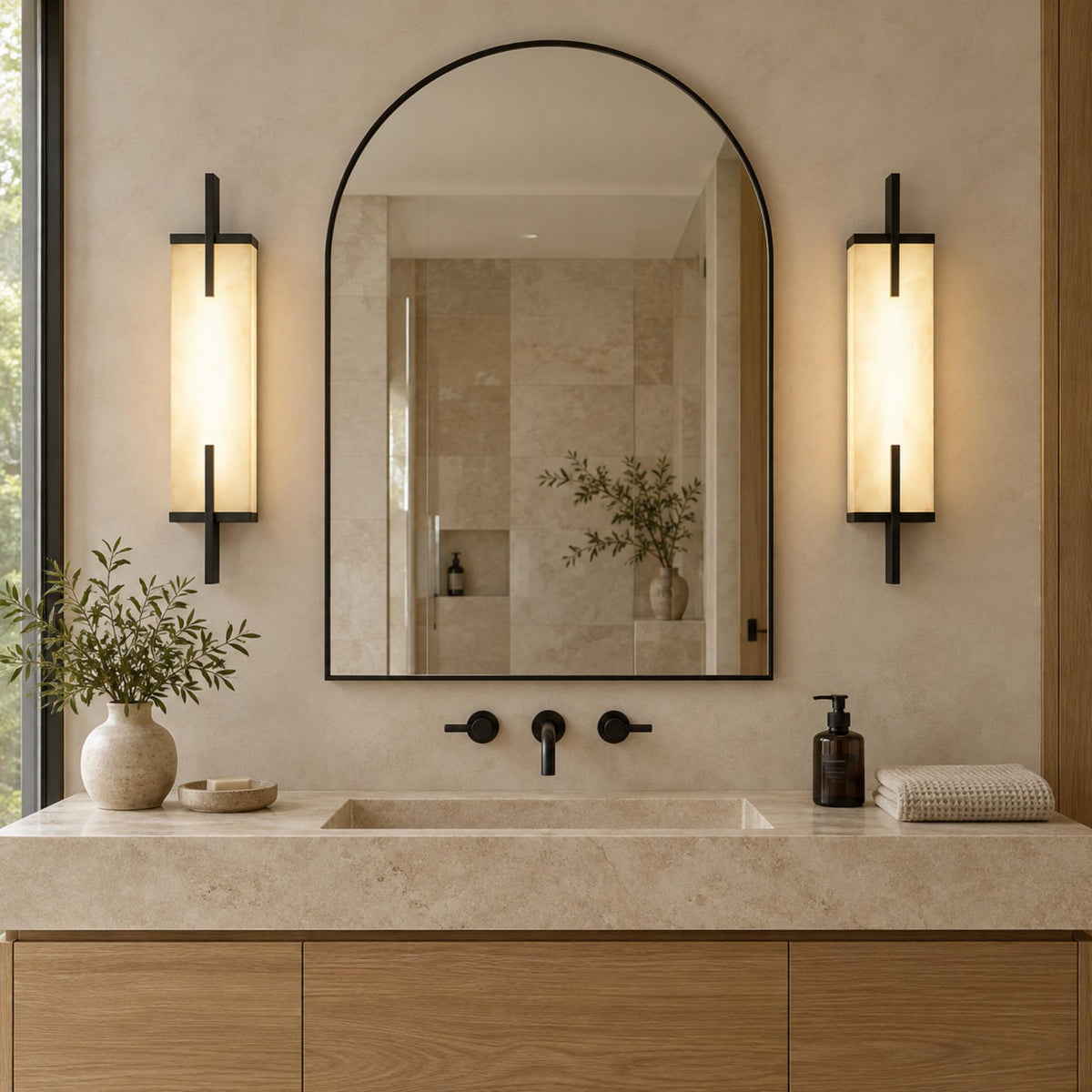 Modern Wall Sconce Wall Mounted Brass and Spanish Alabaster LED Lighting Adjustable Color Temperature