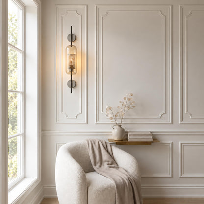 Modern Glass Wall Light Wall Mounted Metal Frame LED Sconce for Indoor Illumination