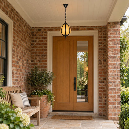 Traditional Outdoor Pendant Light with Faux Alabaster &amp; Black Die-Cast Aluminium Frame