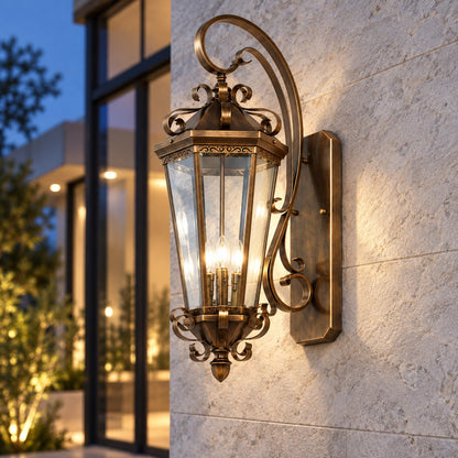 Large Traditional IP65 Outdoor Wall Light with Clear Glass &amp; Brushed Antique Bronze Finish