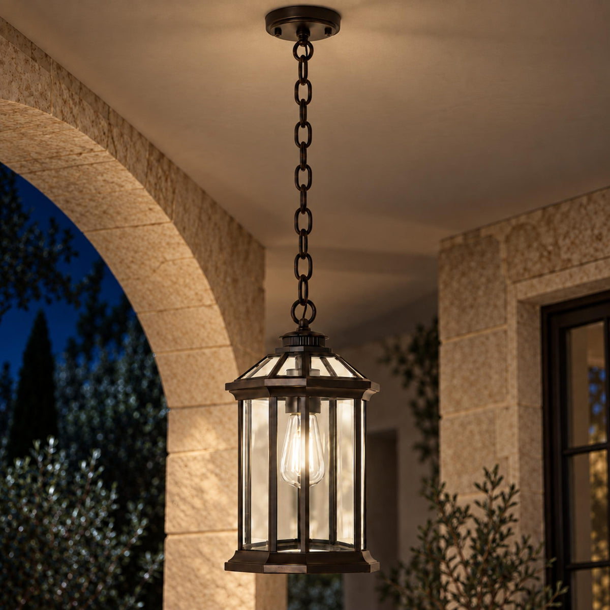Traditional IP65 Outdoor Pendant Light with Clear Glass – Black Hanging Lantern