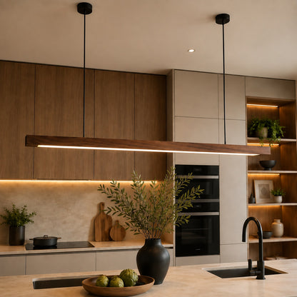 Modern LED Pendant Light Adjustable Hanging Lamp Pine and Black Walnut for Kitchen Island