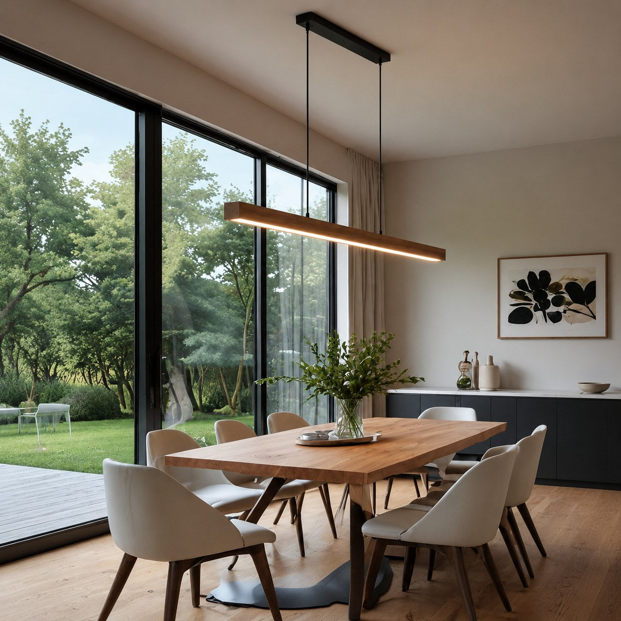 Modern LED Pendant Light Adjustable Hanging Lamp Pine and Black Walnut for Kitchen Island