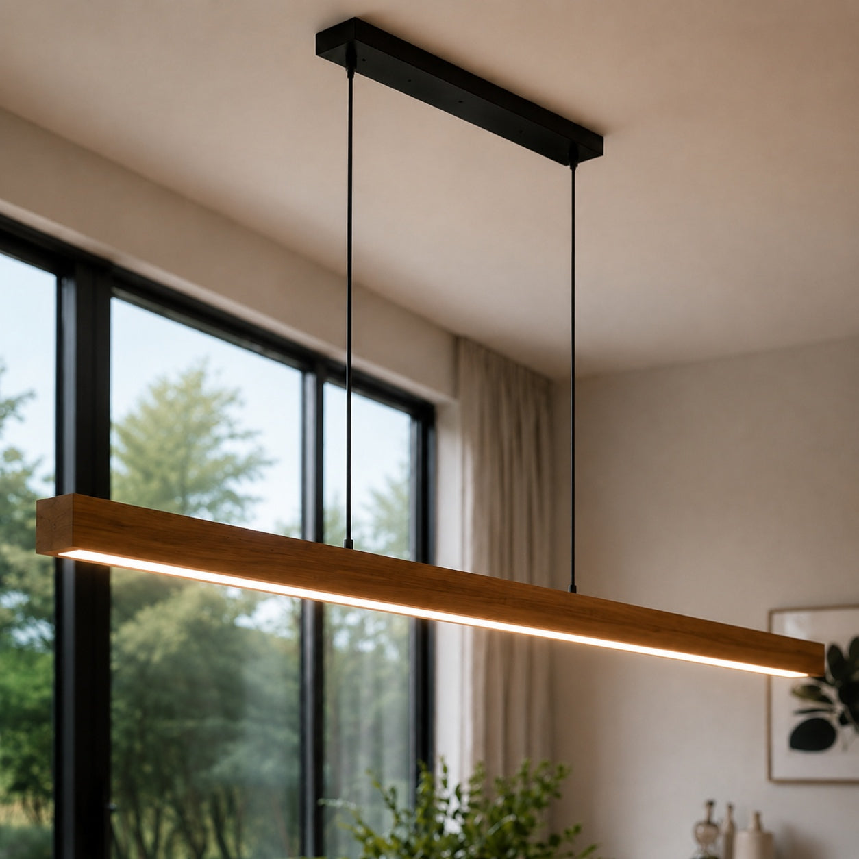 Modern LED Pendant Light Adjustable Hanging Lamp Pine and Black Walnut for Kitchen Island
