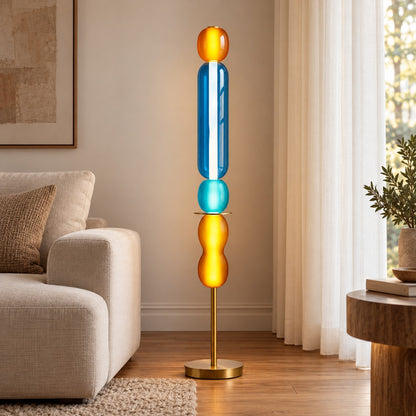 Modern Floor Lamp Adjustable Height Glass Shade Metal Base LED Lighting