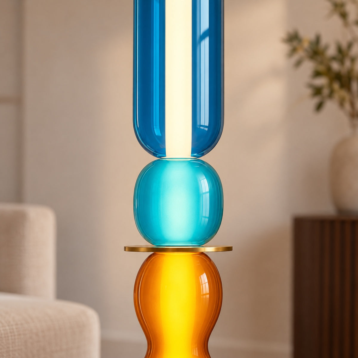 Modern Floor Lamp Adjustable Height Glass Shade Metal Base LED Lighting